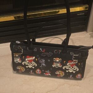 Ed Hardy Black Tattoo-Print Rectangular Shoulder Bag